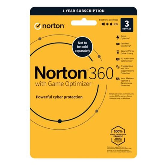 Norton 360 Soft Box with Game Optimiser, 1x 3 Device, 1 Year Licence - 50GB Cloud Storage - PC, Mac, iOS & Android *Non-enrolment*