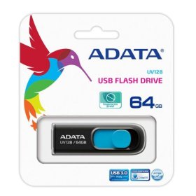 ADATA 64GB USB 3.0 Memory Pen, UV128, Retractable, Capless, Black & Blue