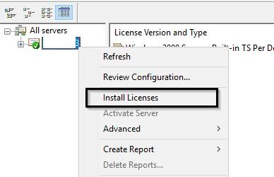 windows rds server licences installation