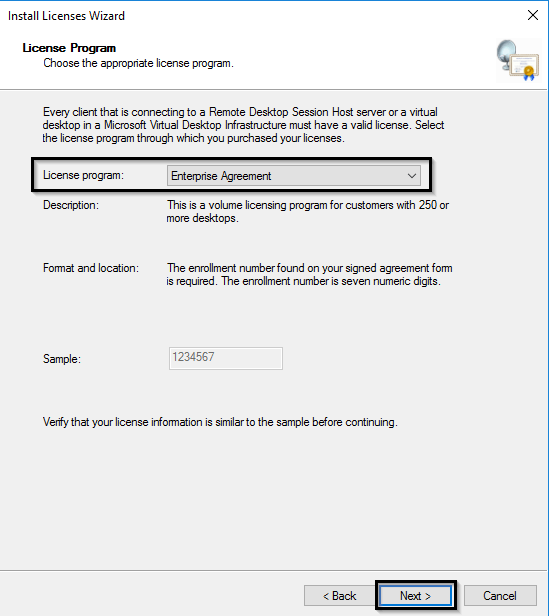 windows rds server 2019 licence agreement confirmation