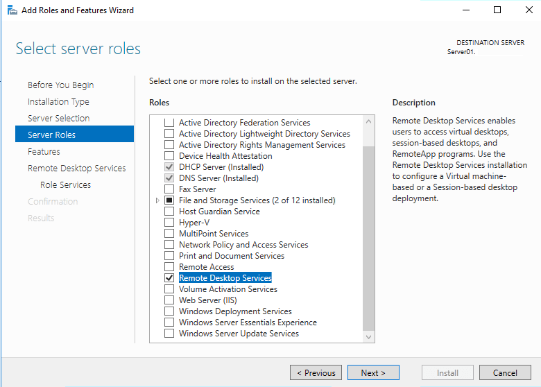 Windows RDS server 2019 role assignments 